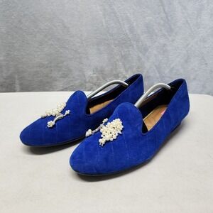 Isaac Mizrahi Flats Womens Size 10 Ameya Pearls Beaded Poodle Blue Suede Shoes